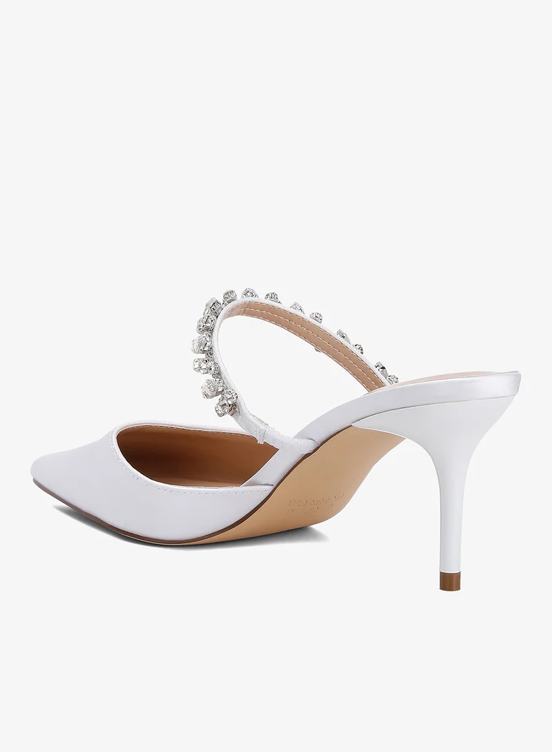 London Rag Diamante Stiletto Mules Sandals in White