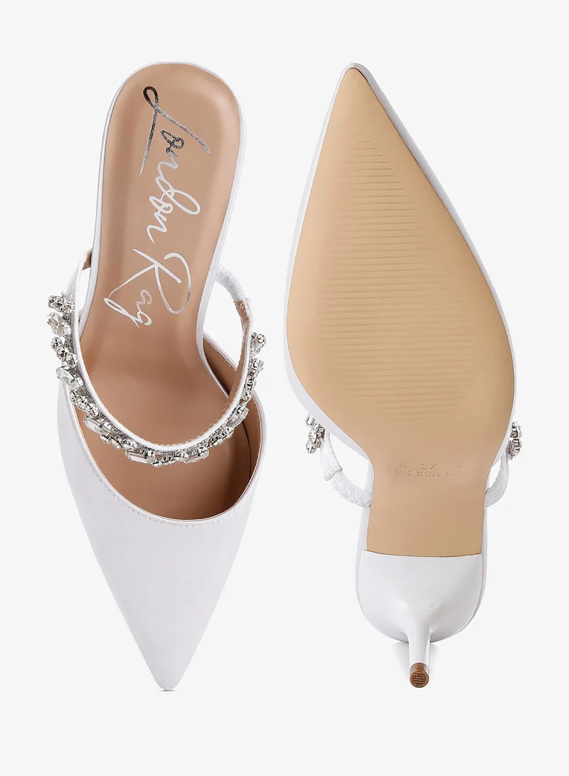 London Rag Diamante Stiletto Mules Sandals in White