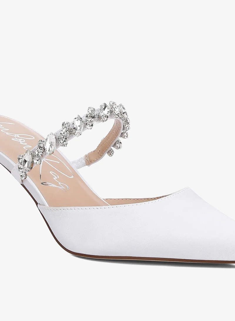 London Rag Diamante Stiletto Mules Sandals in White