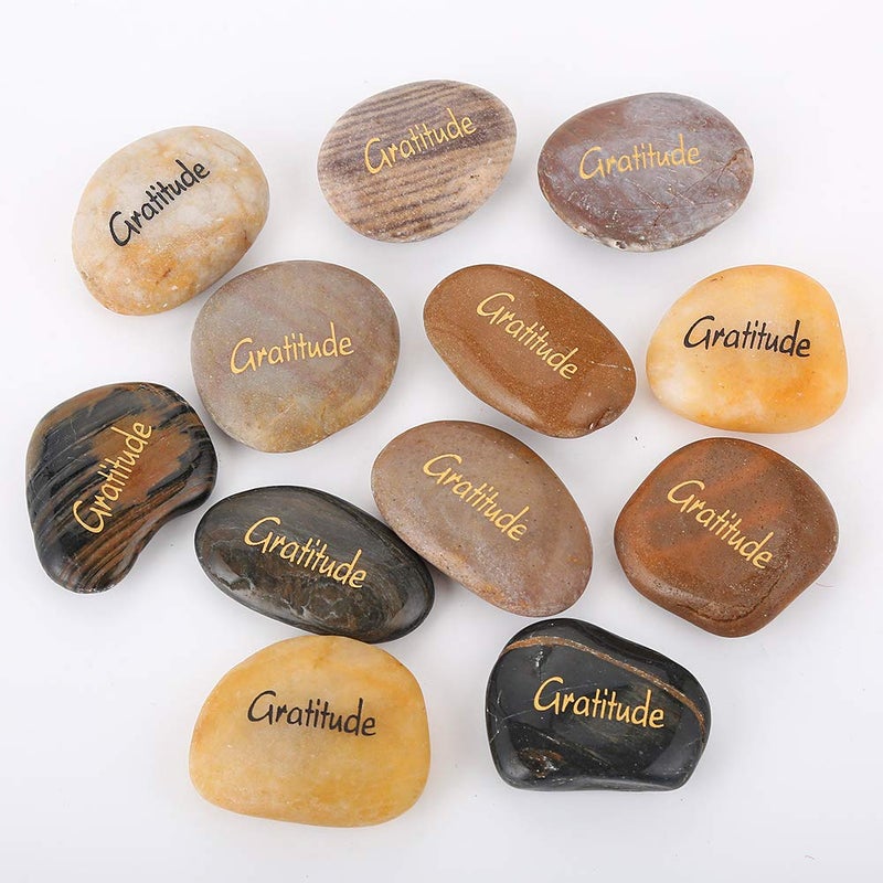 ROCKIMPACT 12pcs Gratitude Inspiration Rock Engraved Pocket Stone Natural River Rock Word Stone Bulk Lot Gratitude Stones (Pack of 12, Gratitude Rocks) - Image 2