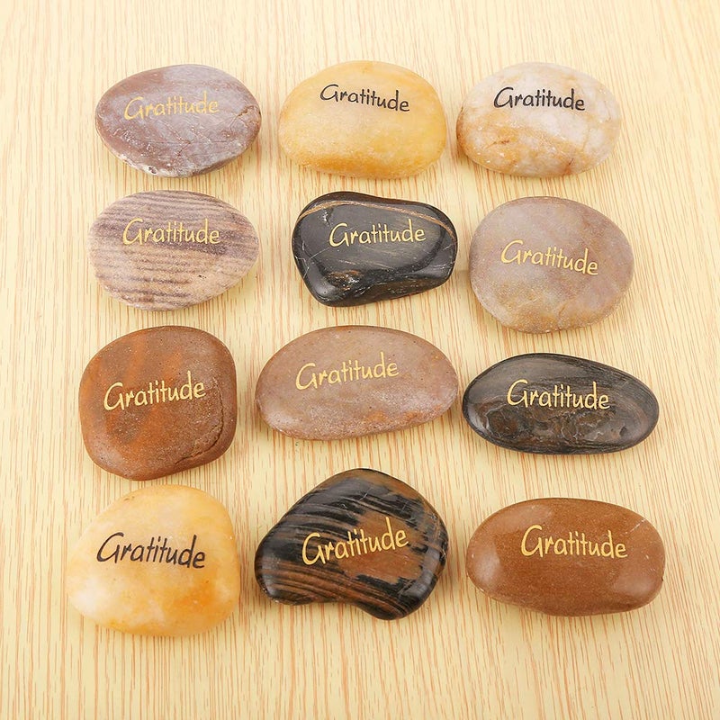 ROCKIMPACT 12pcs Gratitude Inspiration Rock Engraved Pocket Stone Natural River Rock Word Stone Bulk Lot Gratitude Stones (Pack of 12, Gratitude Rocks) - Image 4