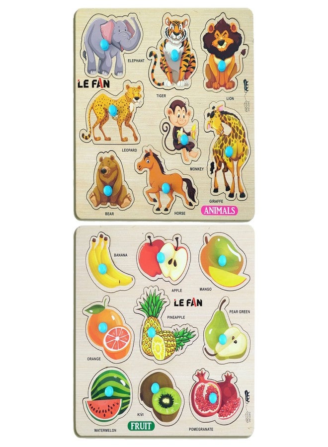 Lefan® Kids Fort Pre Nursery Educational Jigsaw Puzzles for Adults Kids Learning Toys Kit Board Game 2 pcs Set of Animals & Flower Educational Toy - Image 1