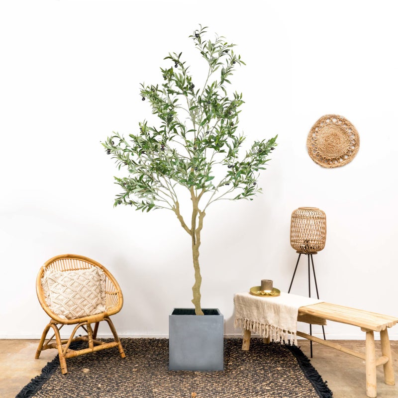 Nafresh Tall Faux Olive Treeï¼Œ7ftï¼ˆ84inï¼‰ Realistic Potted Silk Artificial Indoor with Green Leaves and Big Fruits for Home Office Living Room Bedroom Stairs Foyer Decor. - Image 3