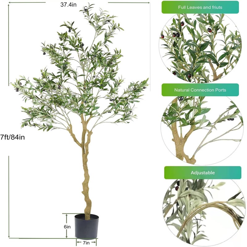 Nafresh Tall Faux Olive Treeï¼Œ7ftï¼ˆ84inï¼‰ Realistic Potted Silk Artificial Indoor with Green Leaves and Big Fruits for Home Office Living Room Bedroom Stairs Foyer Decor. - Image 2