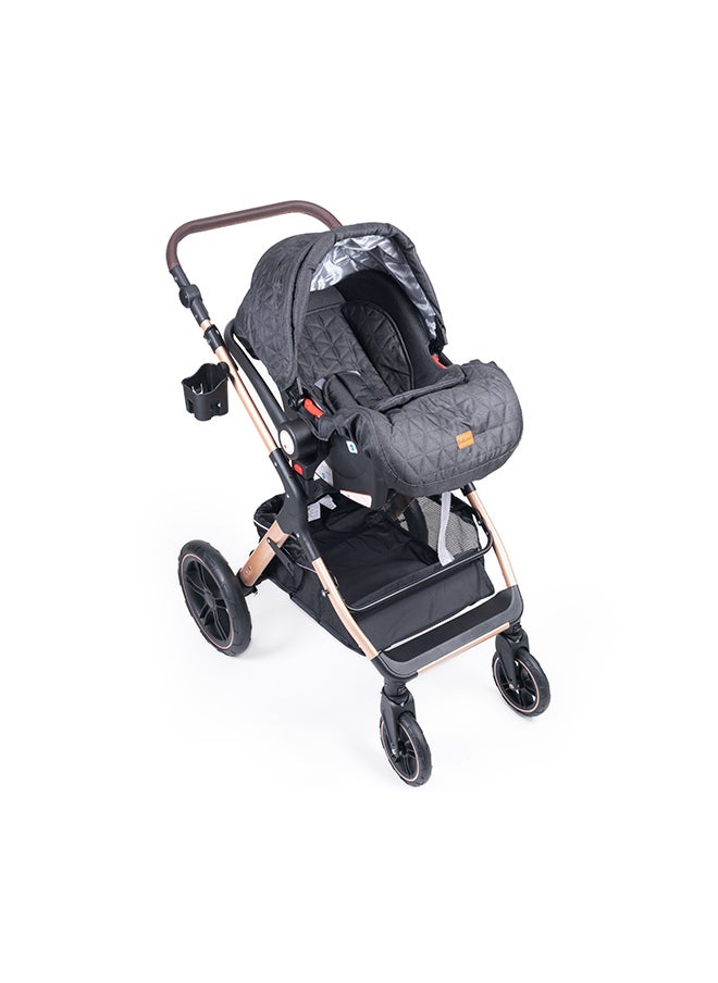 belecoo One Fold-To-Half Luxury Pram 3 In 1 With Car Seat - Black  - Image 3