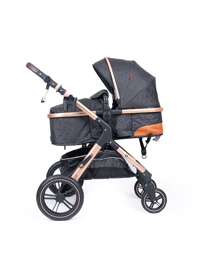 belecoo One Fold-To-Half Luxury Pram 3 In 1 With Car Seat - Black  - Image 2