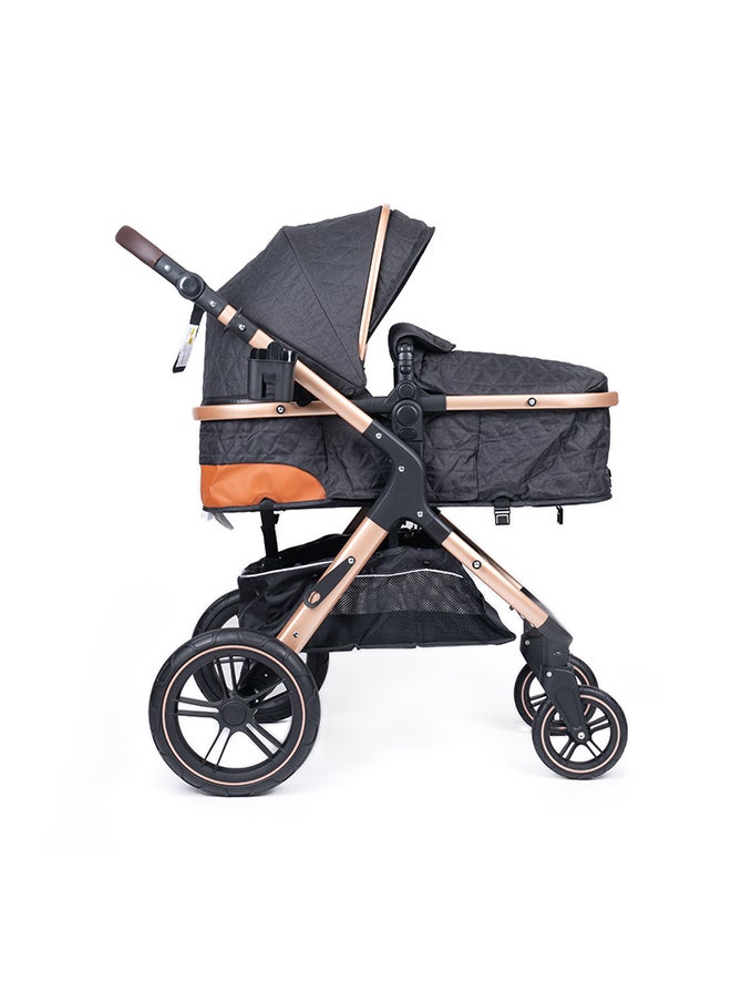 belecoo One Fold-To-Half Luxury Pram 3 In 1 With Car Seat - Black  - Image 5