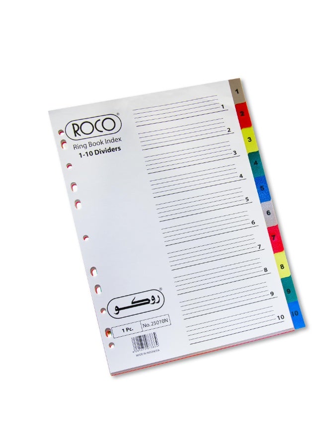 Index Divider A4 1/10 Tab Cut Numeric Tab Type Assorted Tab Color Polypropylene