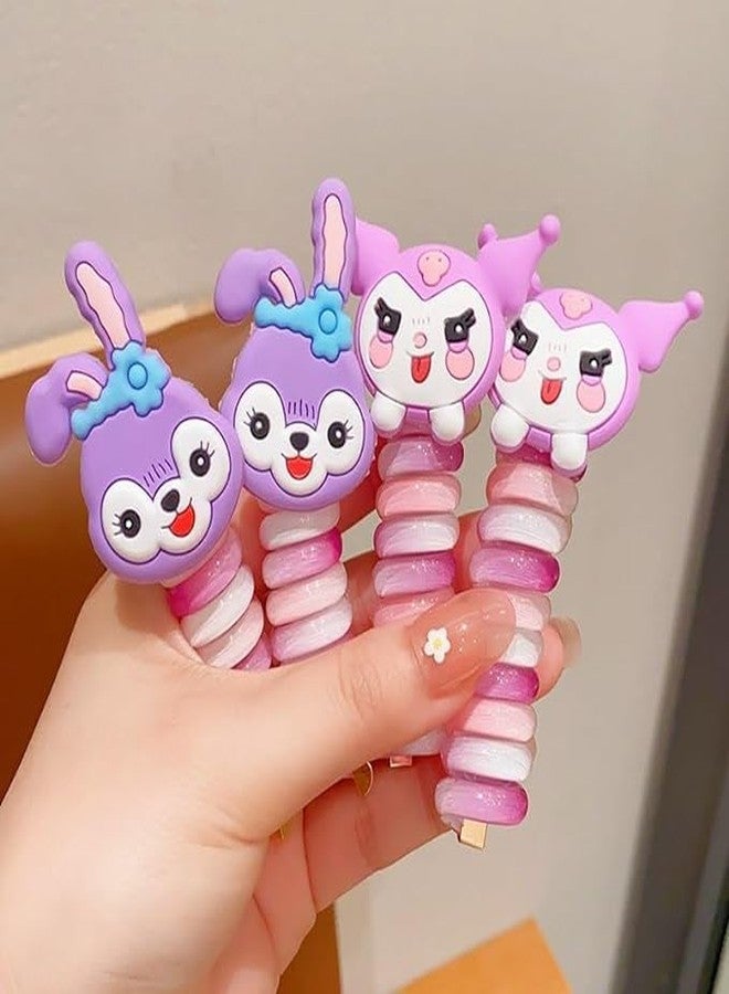 WECROO Colorful Telephone Wire Hair Bands for Kids Candy Colors Braided Hair Ties Ponytail Phone Cord band for kids (Multicolor, Pack of 6) - Image 4