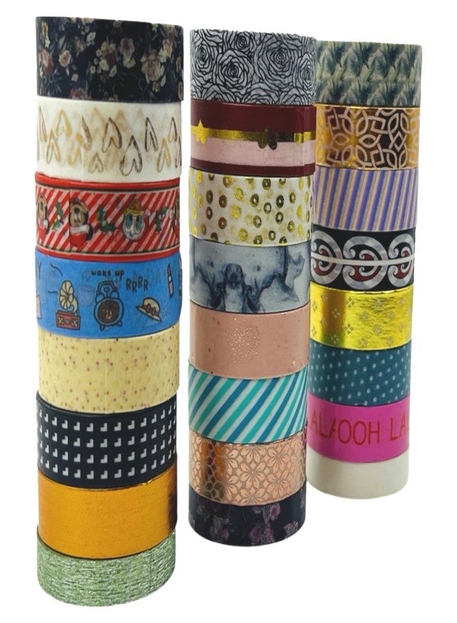 samvardhan 24 Rolls Decorative Floral Japanese Pastel Seasonal Art Holiday Craft Wide Skinny and Thin Scrapbook Washi Tape Set (21 Rolls- 15mm, 3 Rolls-10mm , Version 1) - Image 4