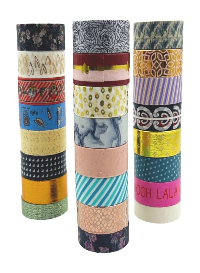 samvardhan 24 Rolls Decorative Floral Japanese Pastel Seasonal Art Holiday Craft Wide Skinny and Thin Scrapbook Washi Tape Set (21 Rolls- 15mm, 3 Rolls-10mm , Version 1) - Image 3
