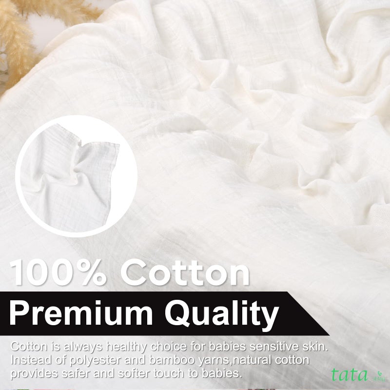 TATA AMG ® Muslin Baby Blankets | Swaddle for Newborns | 100% Organic Cotton Gauze Receiving Blanket Soft, Silky & Breathable for Girls & Neutral Gender | Baby Essentials | 47 x 47 inches - Image 4