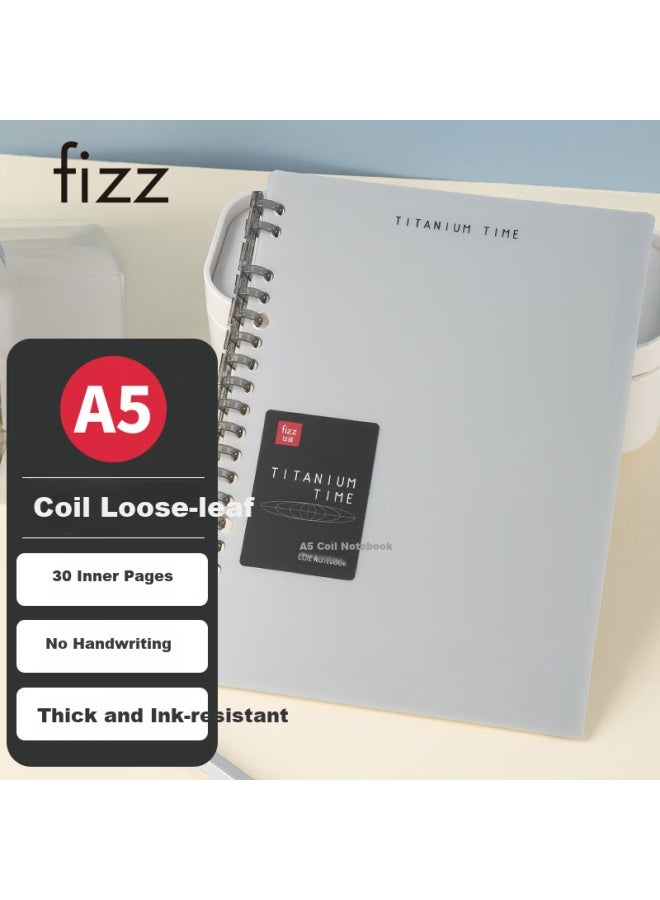 Fizz Stationery A5/30 Sheets/Detachable Spiral Bound Pp Cover Notebook Journal Diary Study Book Grey Silver Fz33727 - Image 1