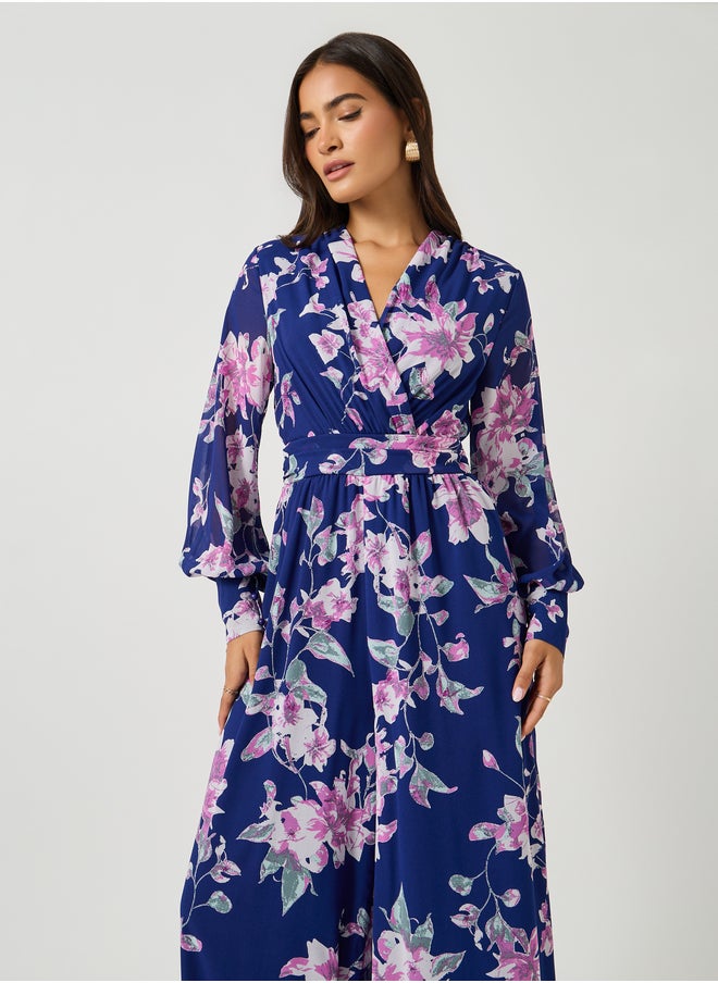 Styli Floral Print V-Neck Wide Leg Jumpsuit  - Image 2