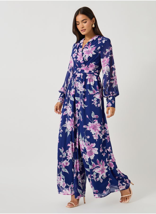 Styli Floral Print V-Neck Wide Leg Jumpsuit  - Image 1