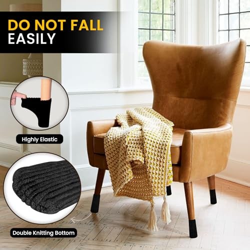 IAMZAY® 48/80 Pcs Black Premium Chair Leg Socks Protectors for Hardwood Floors - Not Falling Off - Easy to Put On - Fits Round and Square Legs - High Elastic Bar Stool Leg Covers - Furniture Pads - Image 4