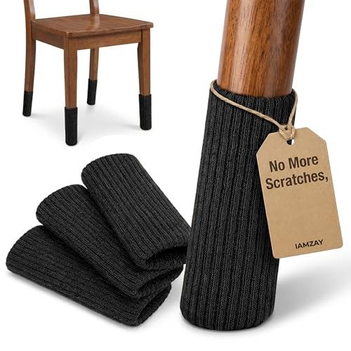 IAMZAY® 48/80 Pcs Black Premium Chair Leg Socks Protectors for Hardwood Floors - Not Falling Off - Easy to Put On - Fits Round and Square Legs - High Elastic Bar Stool Leg Covers - Furniture Pads - Image 1
