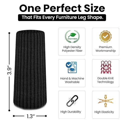 IAMZAY® 48/80 Pcs Black Premium Chair Leg Socks Protectors for Hardwood Floors - Not Falling Off - Easy to Put On - Fits Round and Square Legs - High Elastic Bar Stool Leg Covers - Furniture Pads - Image 3
