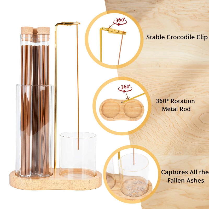 Fving Incense Holder with Ash Catcher,2 in 1 Incense Burner for Sticks,Wooden Anti-ash Incense Stand Set with 3 Acrylic Tubes Birthday Gift for Women Mother Girl Friend Meditation Yoga Spa Home Office - Image 2