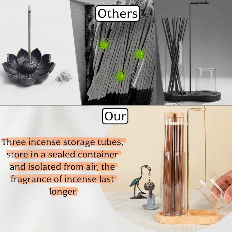 Fving Incense Holder with Ash Catcher,2 in 1 Incense Burner for Sticks,Wooden Anti-ash Incense Stand Set with 3 Acrylic Tubes Birthday Gift for Women Mother Girl Friend Meditation Yoga Spa Home Office - Image 4