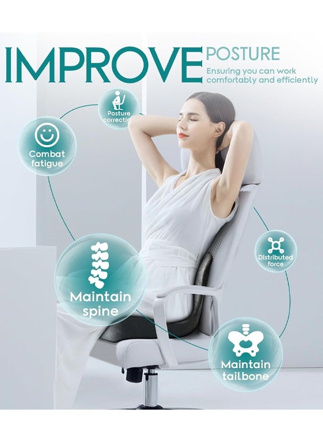 Seat Cushion and Lumbar Support Pillow, Memory Foam Office Chair Cushions for Back, One-Piece L-Shaped Design Car Seat Cushions Back Support Pillows with Washable Cover, Reduce Pressure On Tailbone, Relieve Pain for Long Sitting