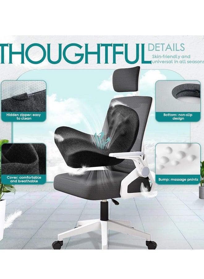 Seat Cushion and Lumbar Support Pillow, Memory Foam Office Chair Cushions for Back, One-Piece L-Shaped Design Car Seat Cushions Back Support Pillows with Washable Cover, Reduce Pressure On Tailbone, Relieve Pain for Long Sitting