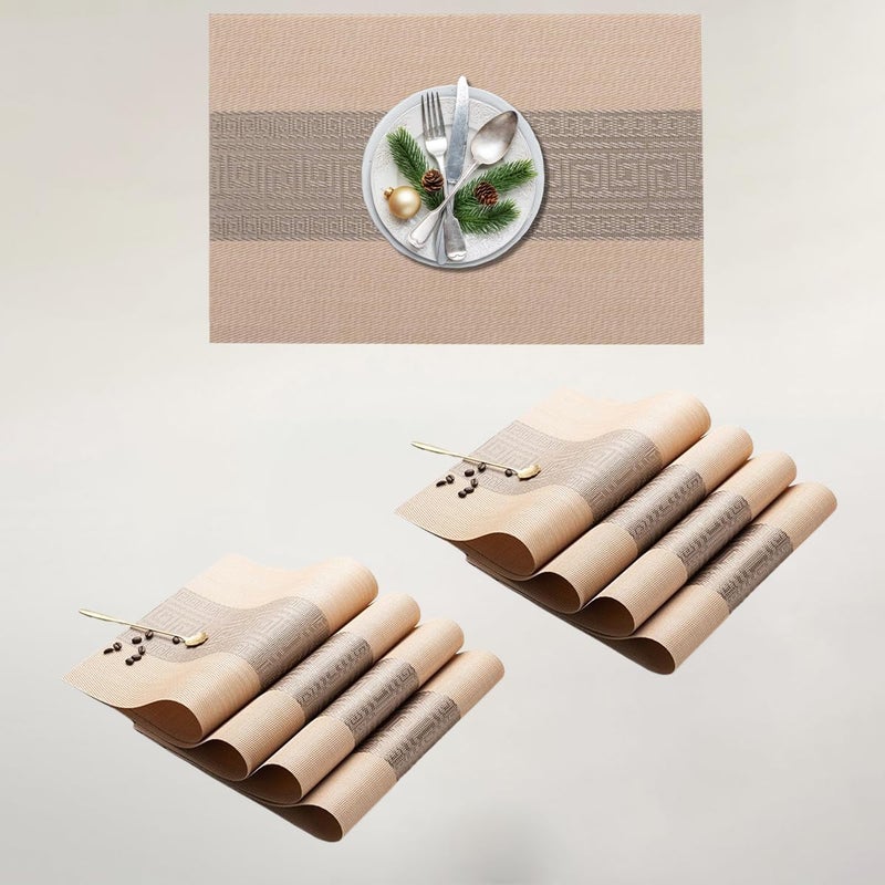 Wosta Placemats Set of 8 Luxury Elegant Placemats NonSlip Washable Table Mats for HomeDining Room Decoration K Beige Placement 8 PCS