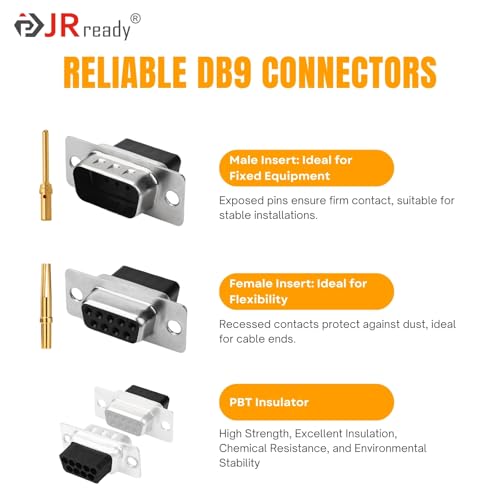 JRready ST6238 DB9 Accessories Connectors Female to Male 9 Pin DSUB Crimp Type Connector 20 Female and 20 Male PBT Insulator for RS232 CNC Industrial Communication Equipment - Image 3
