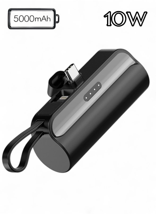 Generic - 5000mAh Mini Power Bank Type-C Connector, Portable Charger Battery Pack, with Built in Cables and Foldable Stand & LED Display With light – Compatible for iPhone, Samsung Galaxy, AirPods, iPad, and more (Black/White) - Image 1