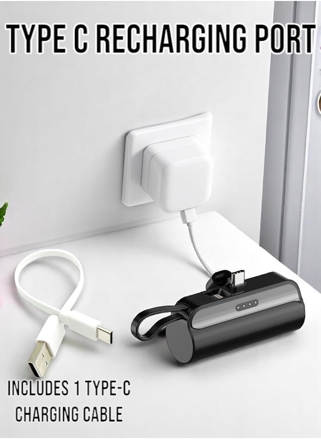 Generic - 5000mAh Mini Power Bank Type-C Connector, Portable Charger Battery Pack, with Built in Cables and Foldable Stand & LED Display With light – Compatible for iPhone, Samsung Galaxy, AirPods, iPad, and more (Black/White) - Image 1