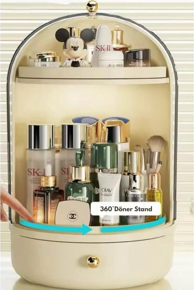بييف House by House Showcase 360 Rotating Stand Drawer Shelf Container Makeup Cosmetic Organizer