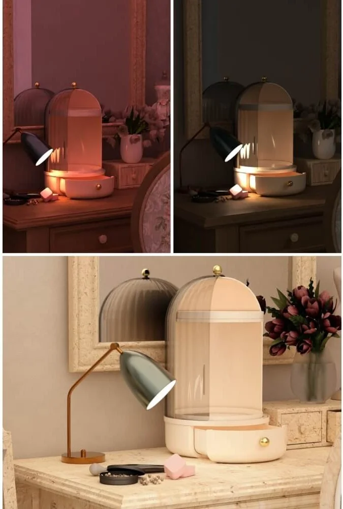 بييف House by House Showcase 360 Rotating Stand Drawer Shelf Container Makeup Cosmetic Organizer