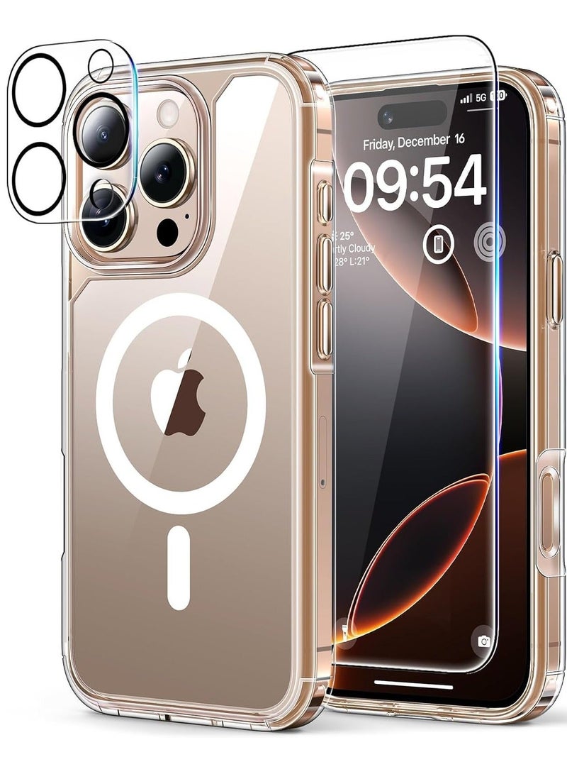 MUNTAQI Magnetic Case Compatible with iPhone 16 Pro Max – Anti-Yellowing Clear Case with MagSafe Compatibility, Includes 2-Pack Screen and Camera Protectors - Image 1