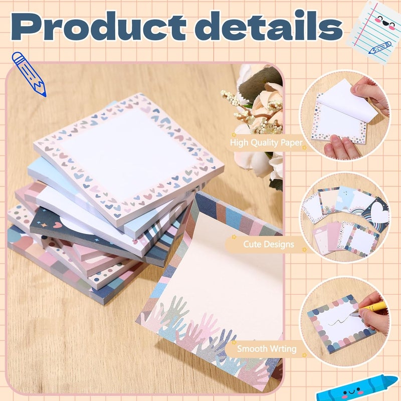 Saypacck 9 Pads Cute Sticky Notes Cartoon Self Stick Notepads 3x3 Inches Notes Adhesive Memo Pad Office Decor Gifts for Students School Teacher Office Meeting (Boho) - Image 3