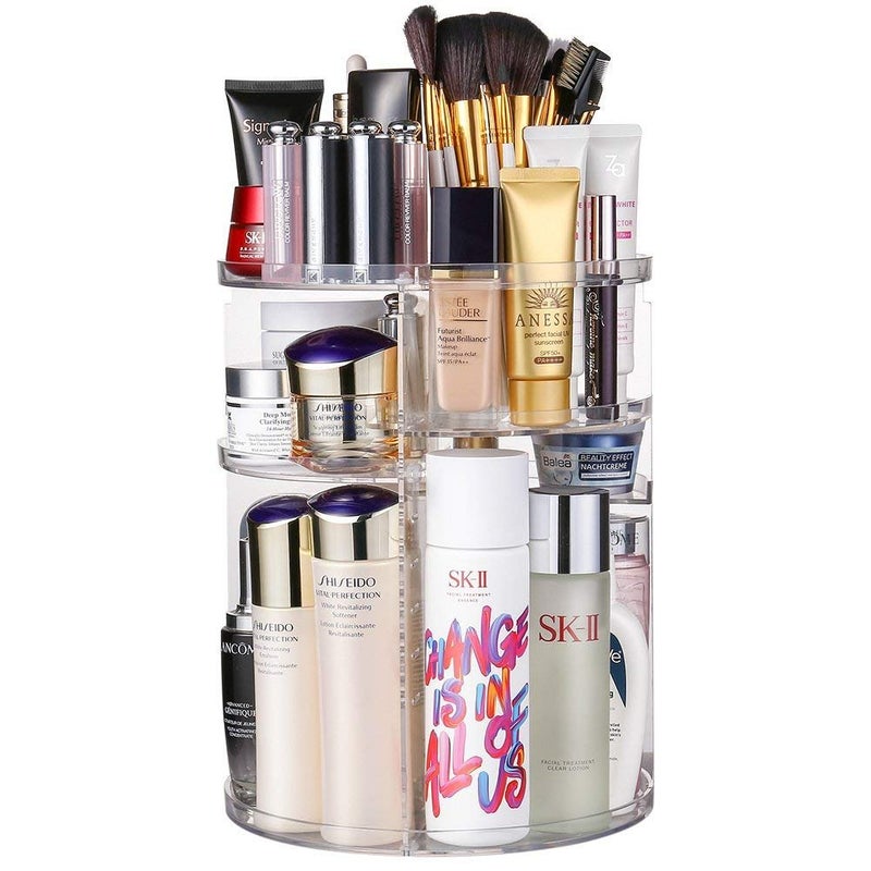 Leawall Makeup Organizer, 360 Degree Rotating Cosmetic Storage Organizer, 7 Adjustable Layers Large Capacity Makeup Display Case, Fits Jewellery Makeup Brushes and Lipsticks, Clear Acrylic - Image 1