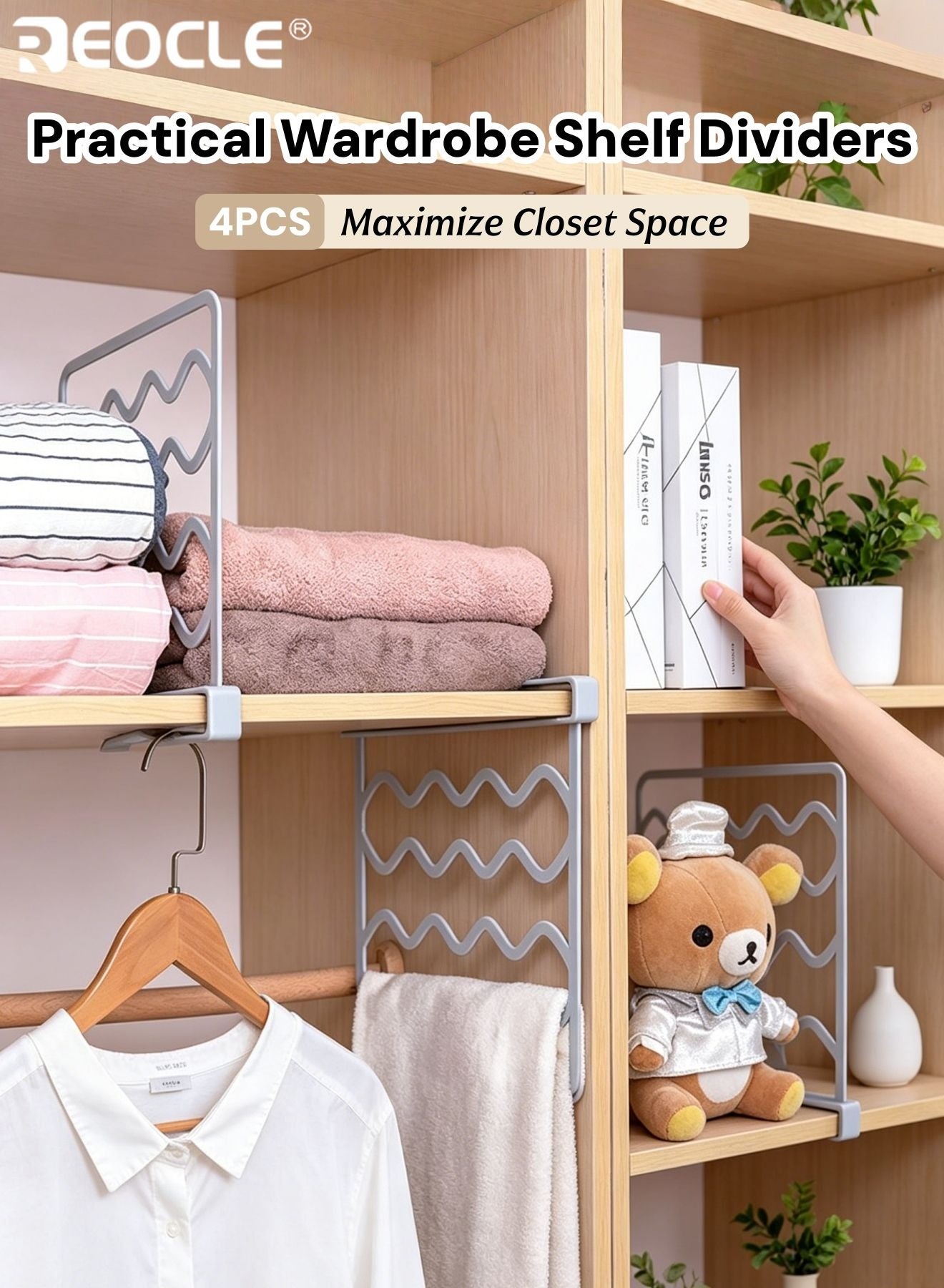 4PCS Practical Shelf Dividers Wardrobe Partition Shelves Space-Saving Wardrobe Storage Solution Towel Rack for Organizing Closet Clothing Towels Home Storage Ideal for Families Adults