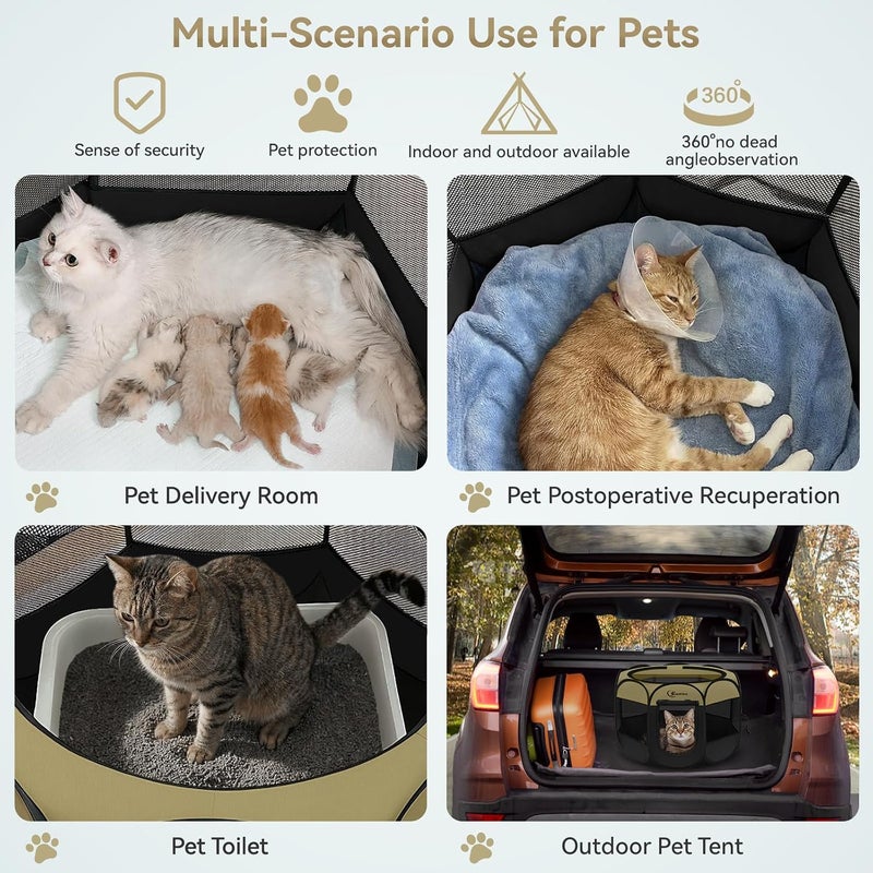 Siedihit Puppy Playpen for Small Dog Cat, Dogs Tent Crate Cage Indoor/Outdoor, Portable Pop Up Dog Kennel with Carrying Bag for Rabbits, Removable Top (Black Khaki, Small) - Image 4