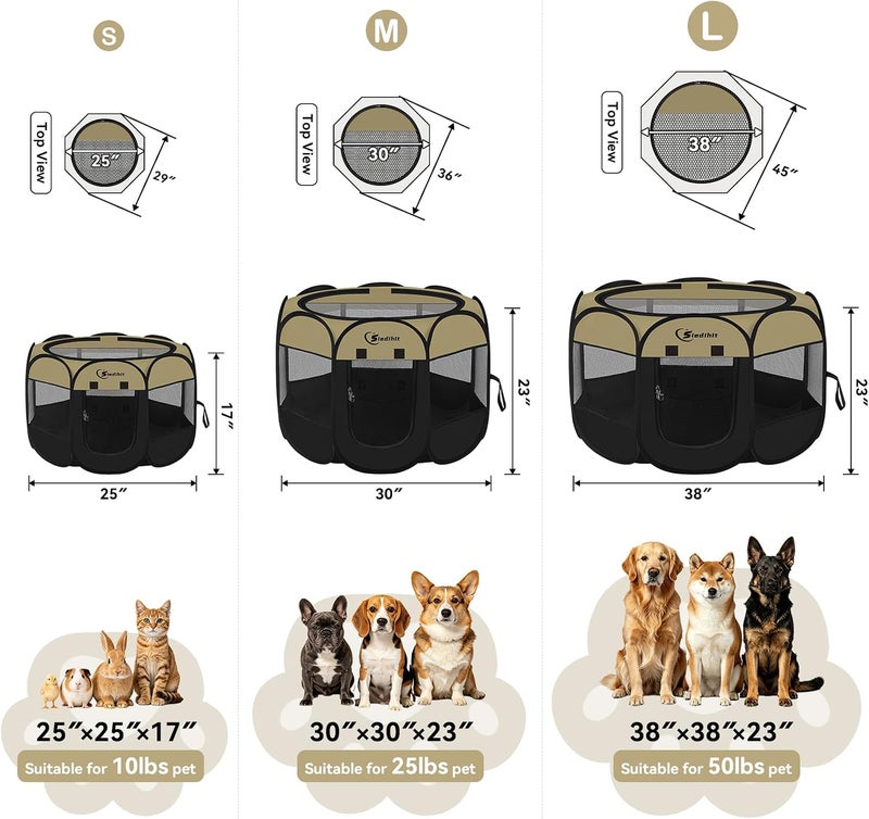 Siedihit Puppy Playpen for Small Dog Cat, Dogs Tent Crate Cage Indoor/Outdoor, Portable Pop Up Dog Kennel with Carrying Bag for Rabbits, Removable Top (Black Khaki, Small) - Image 2