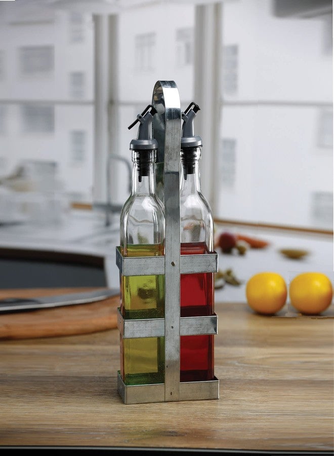 سيركل وير موزع زيت وخل زجاجي من مجموعة سيركلوير ليفينج سبيسز، مصنوع من المعدن المجلفن، طقم من قطعتين، سعة 16 أونصة، شفاف - Image 1