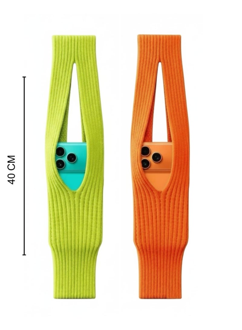 Portbae Trendy Phone Pocket Mobile Holder – 2-Piece Combo (Green & Orange) with 40cm Shoulder Strap, Soft Protective Stylish Phone Bag - Image 1