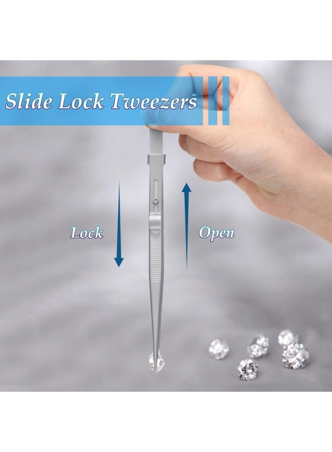 3 Pack Diamond Tweezers Set - Gem Stone Jewelry Locking Stainless Steel Claw Holder, Beads Ball Grabber, Jewelers Pick up Tool Tongs for Jewelry Making - Image 3
