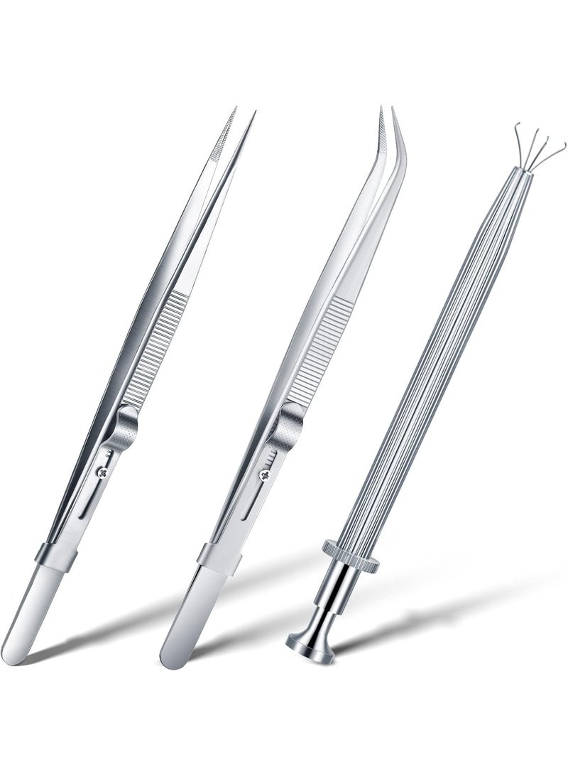 3 Pack Diamond Tweezers Set - Gem Stone Jewelry Locking Stainless Steel Claw Holder, Beads Ball Grabber, Jewelers Pick up Tool Tongs for Jewelry Making - Image 1