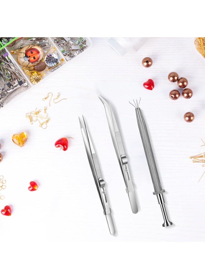 3 Pack Diamond Tweezers Set - Gem Stone Jewelry Locking Stainless Steel Claw Holder, Beads Ball Grabber, Jewelers Pick up Tool Tongs for Jewelry Making - Image 5