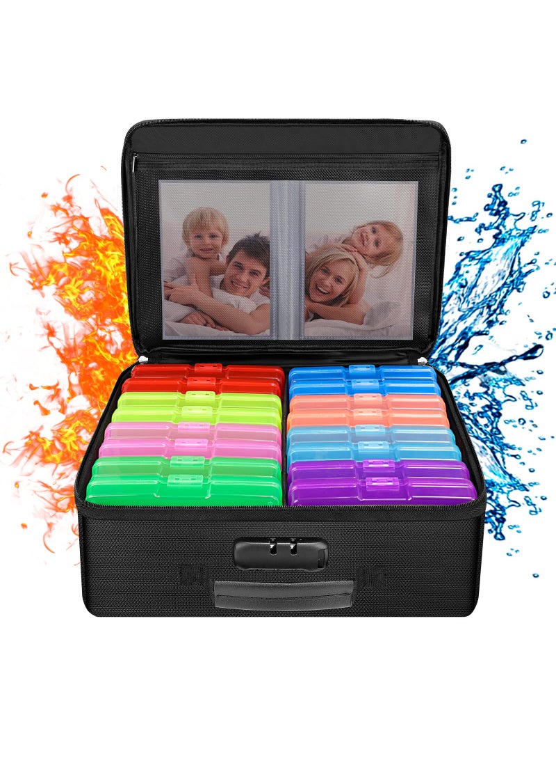 ENGPOW ENGPOW Fireproof Photo Storage Box with 16 Inner 4 x 6 Photo CasesMultiColored Photo Organizer with Lock Collapsible Portable Photo Safe Containers with Handle for Photos Picture Craft 