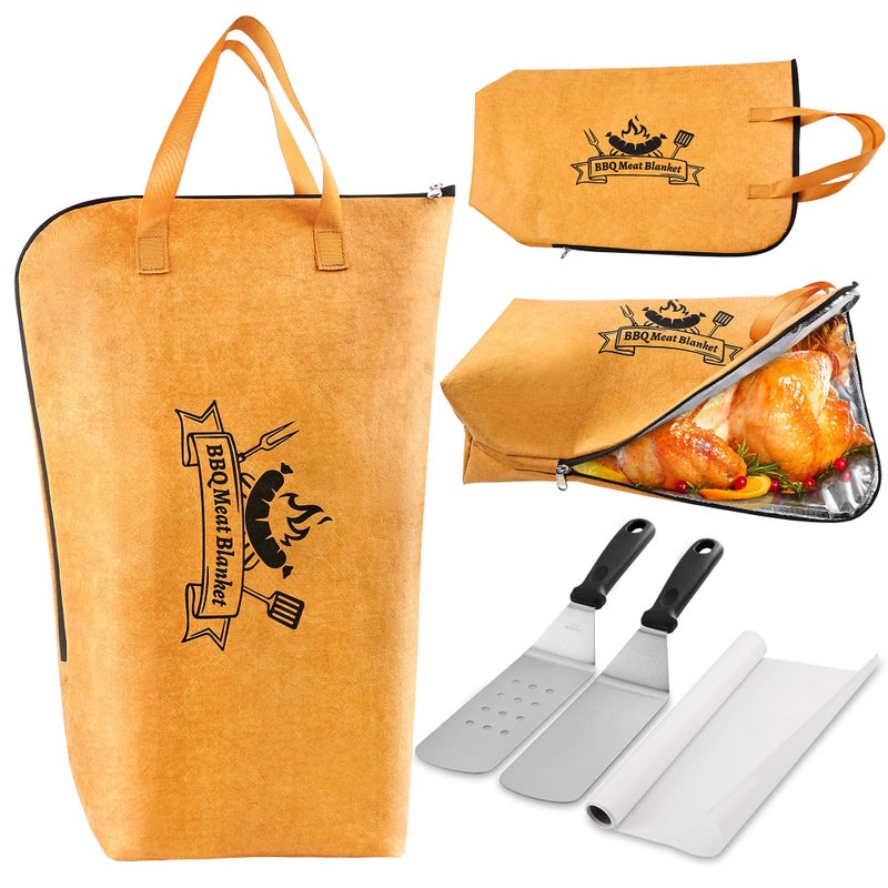 Grilljoy 4PCS Griddle Accessories Set - BBQ Blanket for Resting Meat, Meat Resting Blanket with Stainless Steel Griddle Spatula & Silicone Oil Paper, Essential Smoker Accessories for BBQ Lovers - Image 1