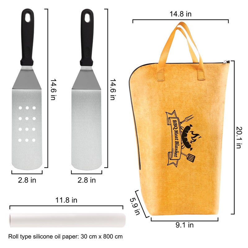 Grilljoy 4PCS Griddle Accessories Set - BBQ Blanket for Resting Meat, Meat Resting Blanket with Stainless Steel Griddle Spatula & Silicone Oil Paper, Essential Smoker Accessories for BBQ Lovers - Image 2