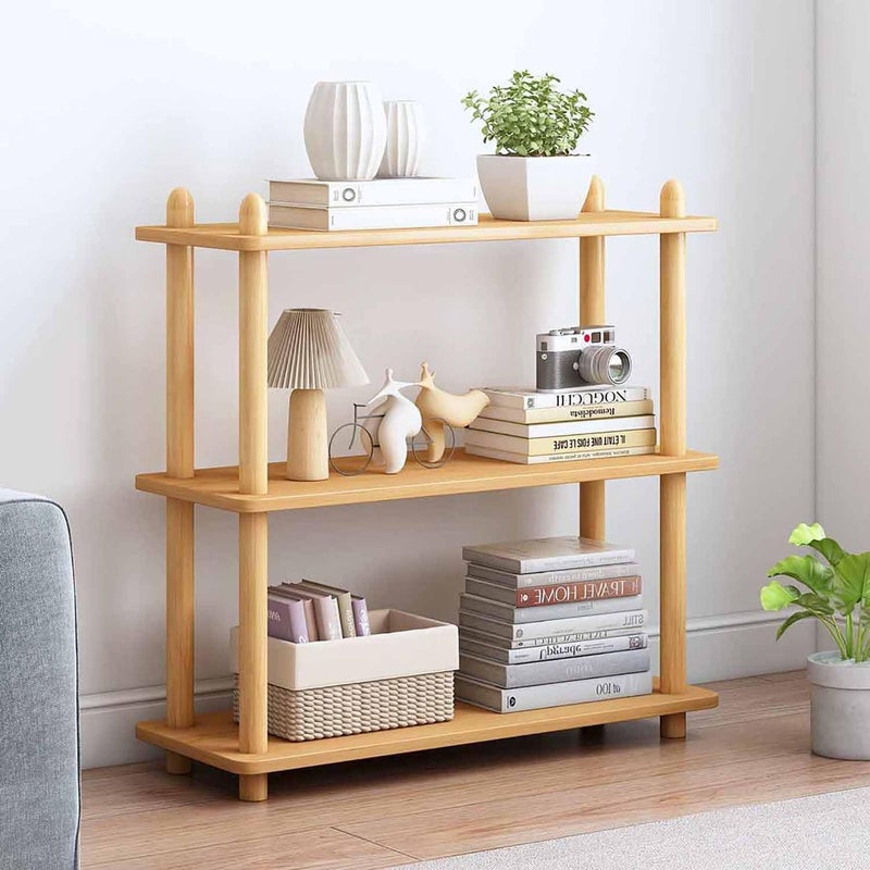IOTXY 3-Tier Wooden Shelf Bookcase - Modern Open Bookshelf, Free Standing Storage Rack, Multifunctional Display Stand for Home and Office, Oak, Rectangle - Image 1