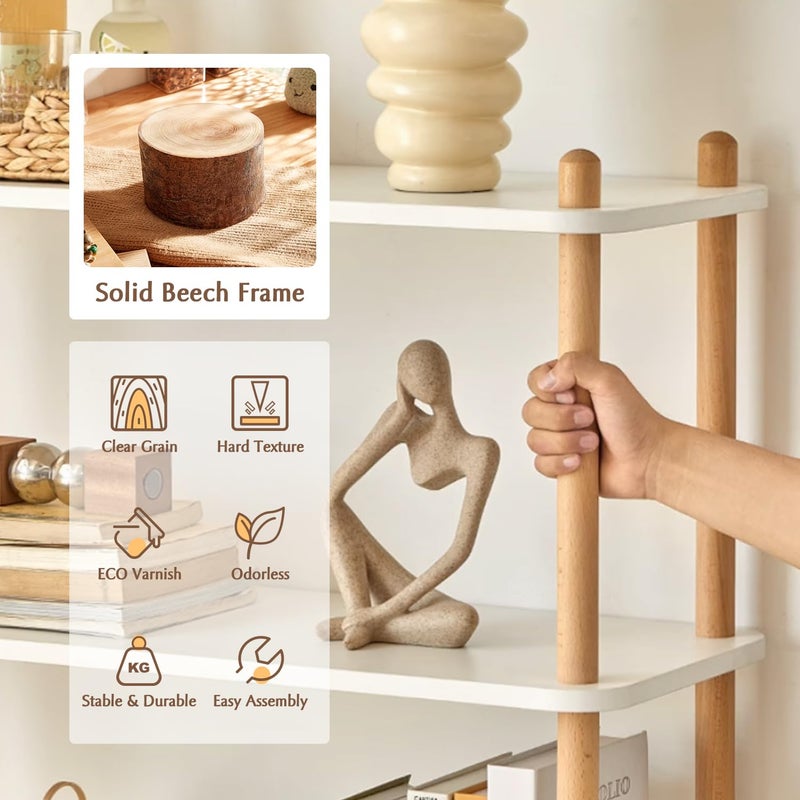 IOTXY 3-Tier Wooden Shelf Bookcase - Modern Open Bookshelf, Free Standing Storage Rack, Multifunctional Display Stand for Home and Office, Oak, Rectangle - Image 2
