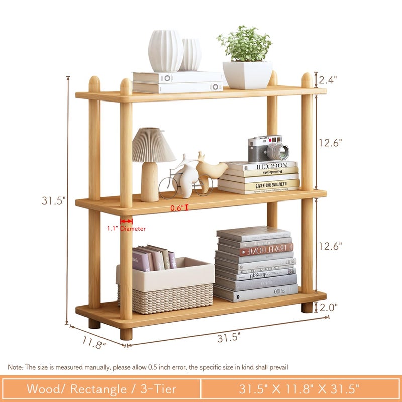 IOTXY 3-Tier Wooden Shelf Bookcase - Modern Open Bookshelf, Free Standing Storage Rack, Multifunctional Display Stand for Home and Office, Oak, Rectangle - Image 5