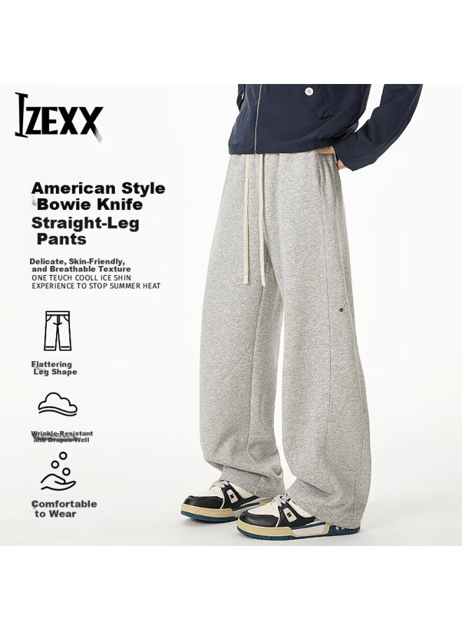 Izexx American Style Curved Blade Sweatpants Men Spring Loose Draped Sports Casual Straight Leg Pants Zwp08 White Gray M - Image 1
